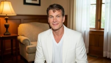 Headshot of a smiling man in a white suit jacket against an interior background with soft lighting, suggesting a professional or relaxed setting.