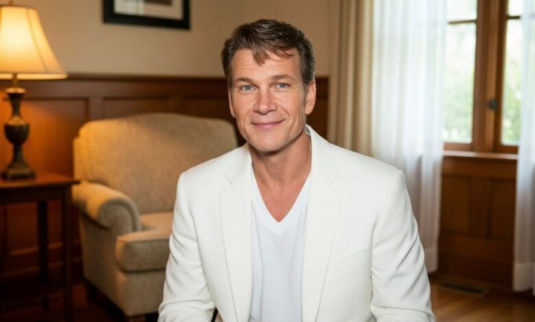 Headshot of a smiling man in a white suit jacket against an interior background with soft lighting, suggesting a professional or relaxed setting.