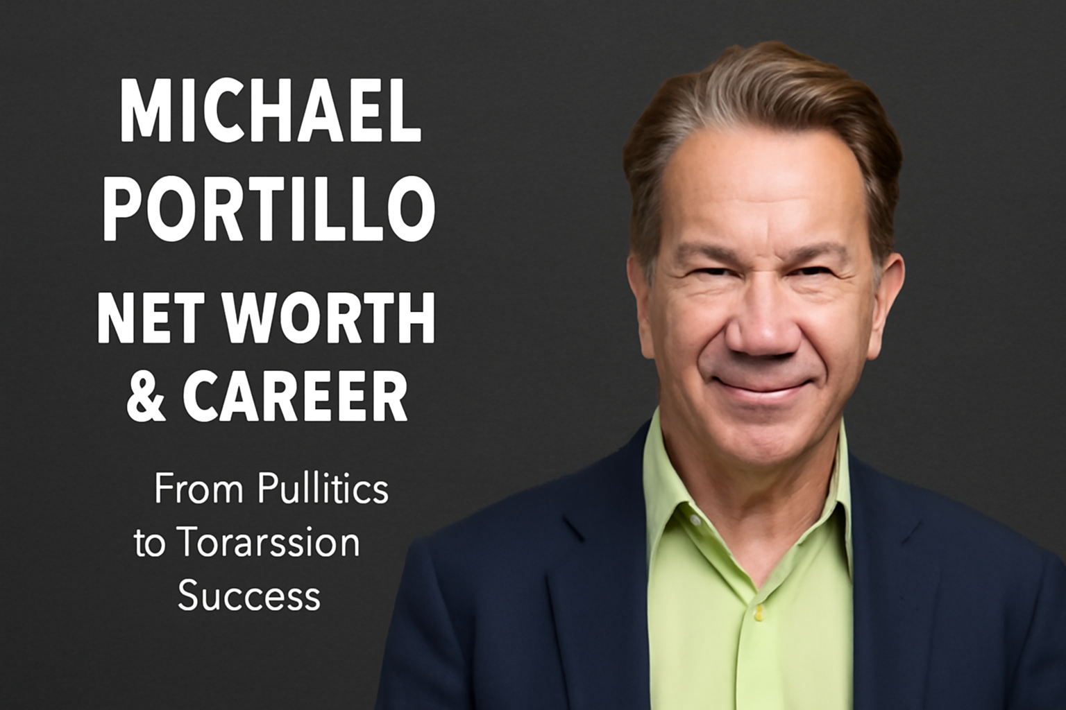 Portrait of Michael Portillo, former British politician and TV personality, smiling confidently in a lime green shirt and navy blazer, set against a dark textured background with bold white text overlay reading 'Michael Portillo Net Worth & Career: From Politics to Television Success'.